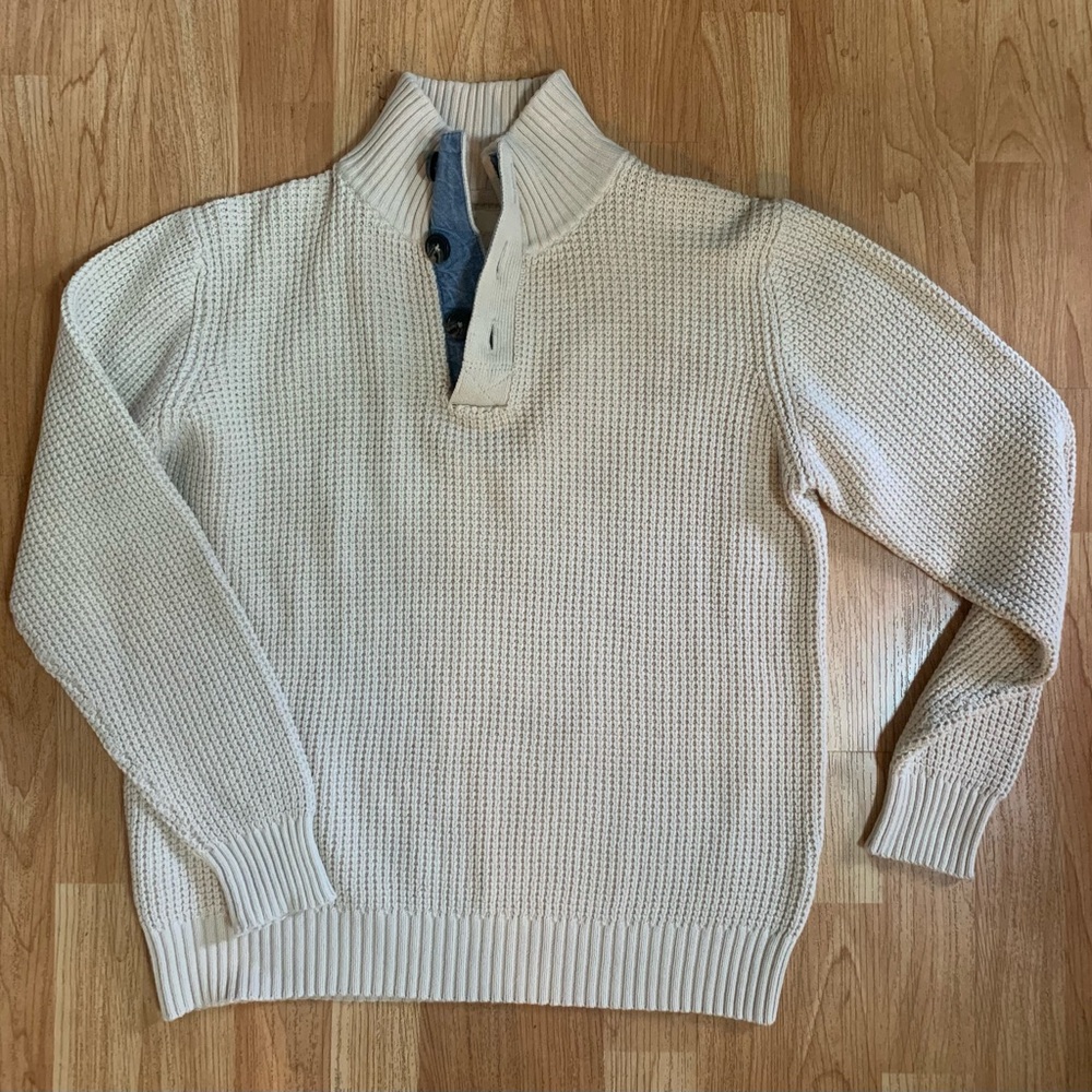 Weatherproof Vintage Cream Waffle Knit Quarter Neck Henley Sweater 
Size M